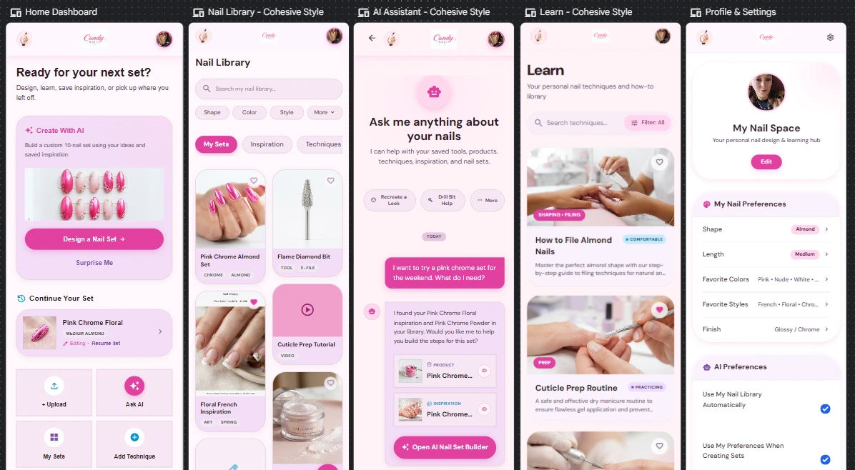 Candy Nails app screens on phone mockups