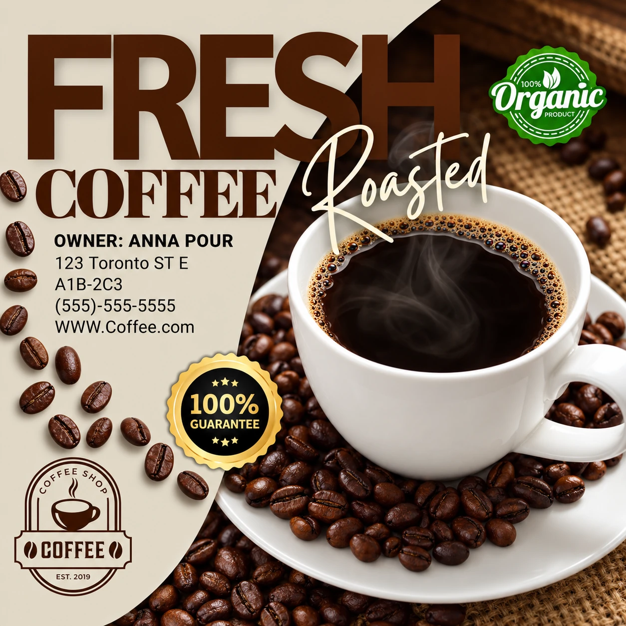 Fresh roasted coffee promotional flyer