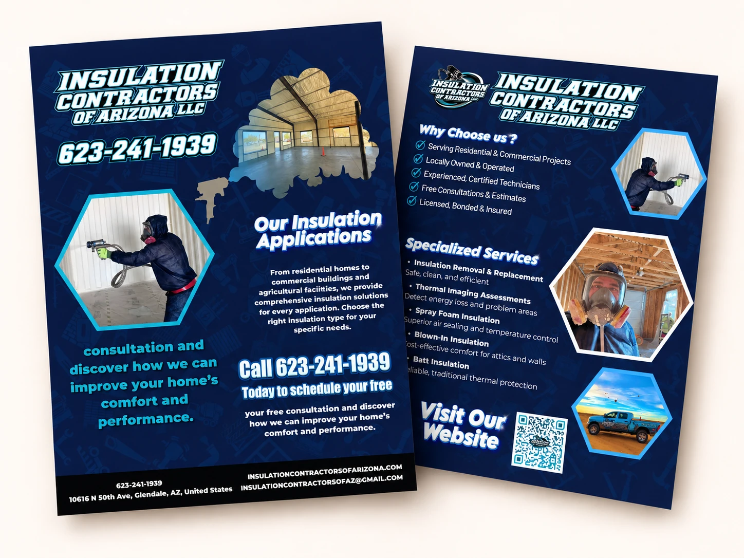 Blue spray foam insulation promotional flyer