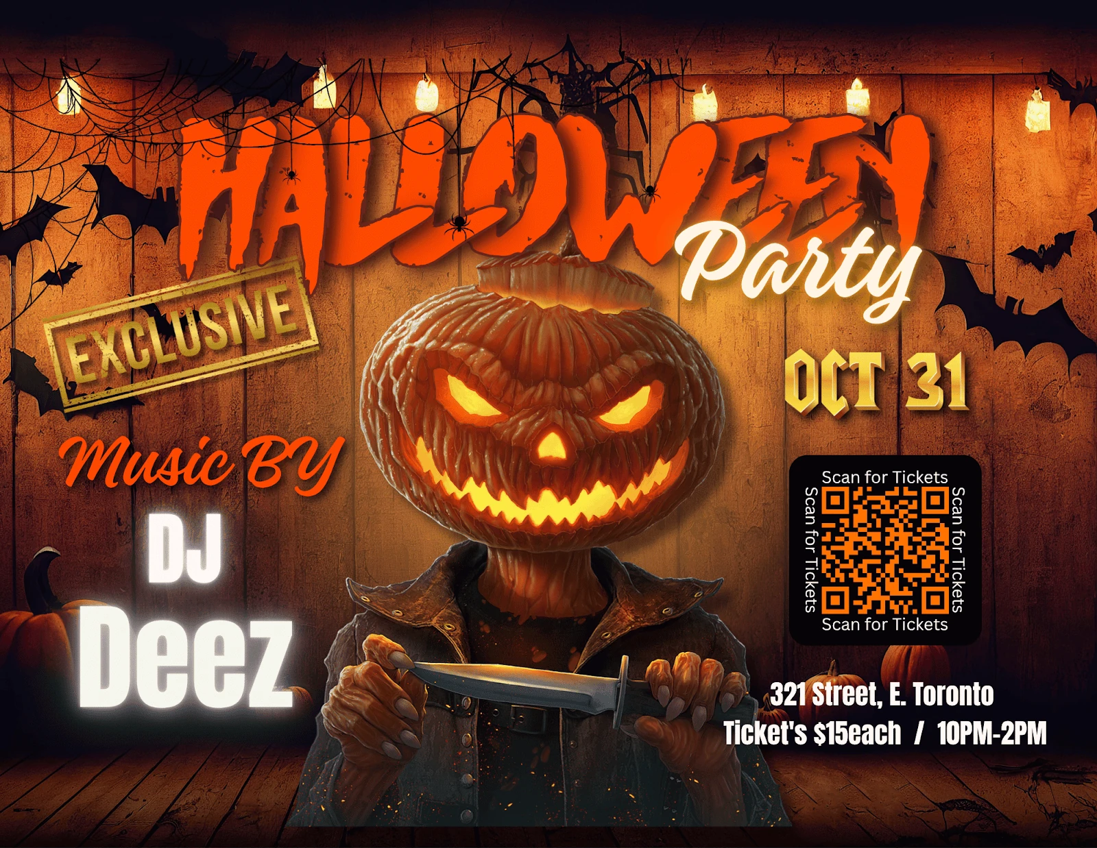 Halloween party event flyer with seasonal visuals
