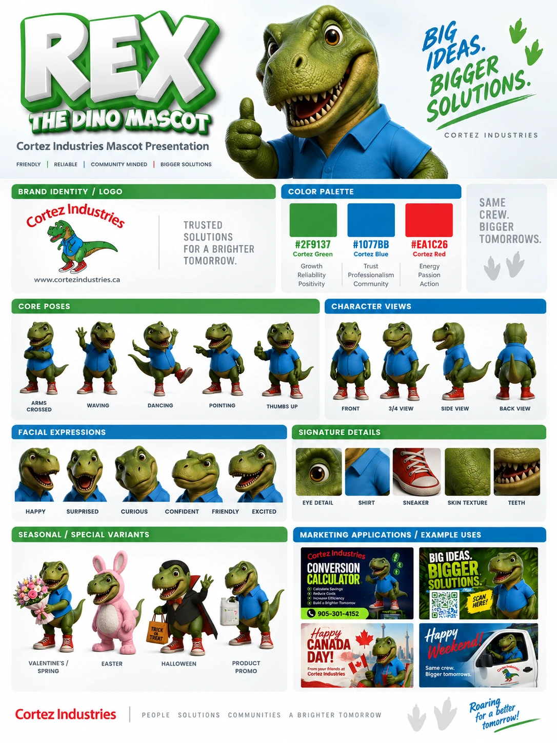 Revised Rex the dino mascot board — poses and expressions